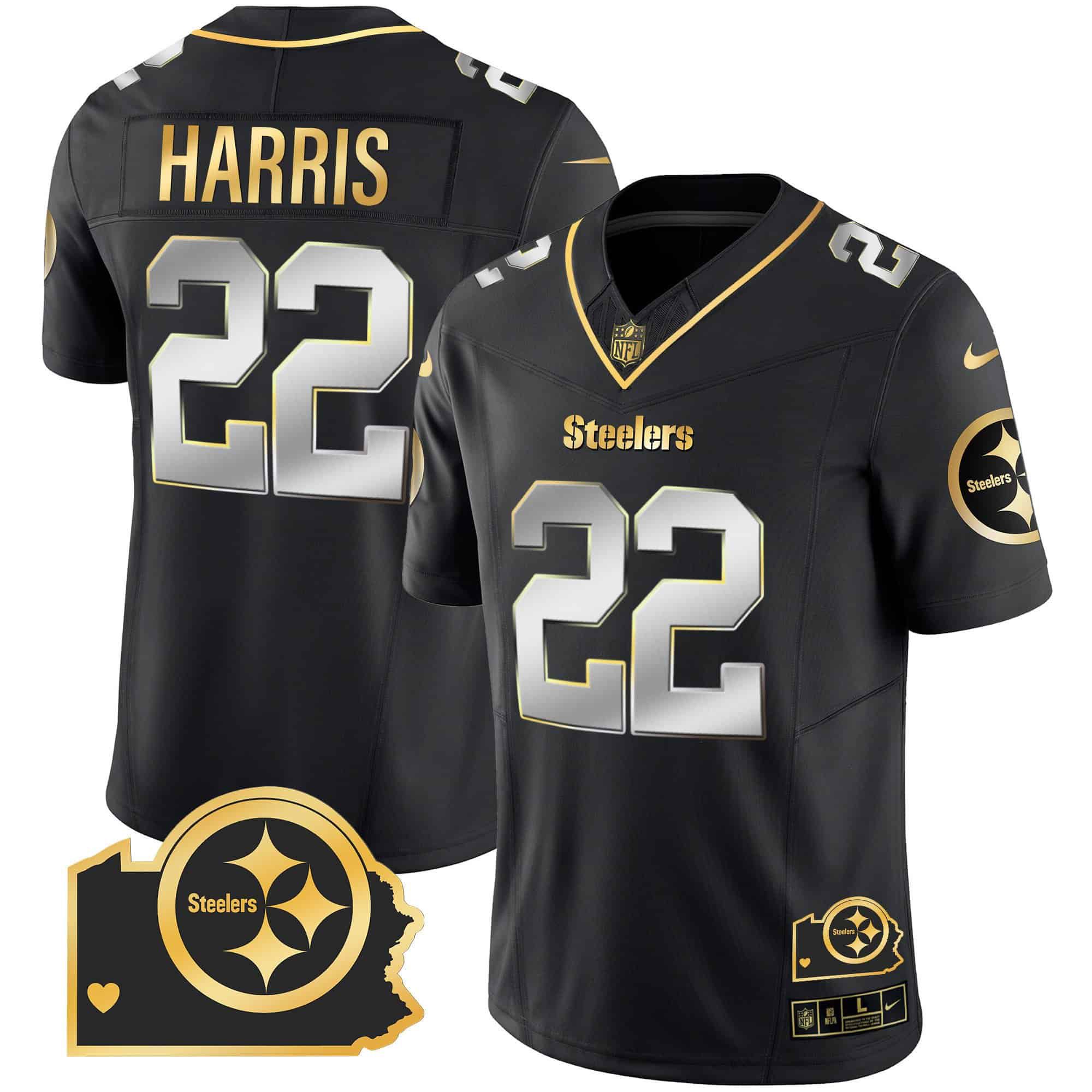 Men Pittsburgh Steelers #22 Harris Black Gold 2024 Nike Home Patch Vapor Limited NFL Jersey style 1->indianapolis colts->NFL Jersey